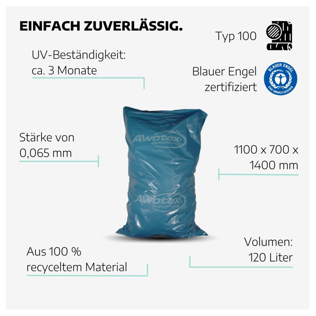 Müllsack blau 120 Liter - Typ 100